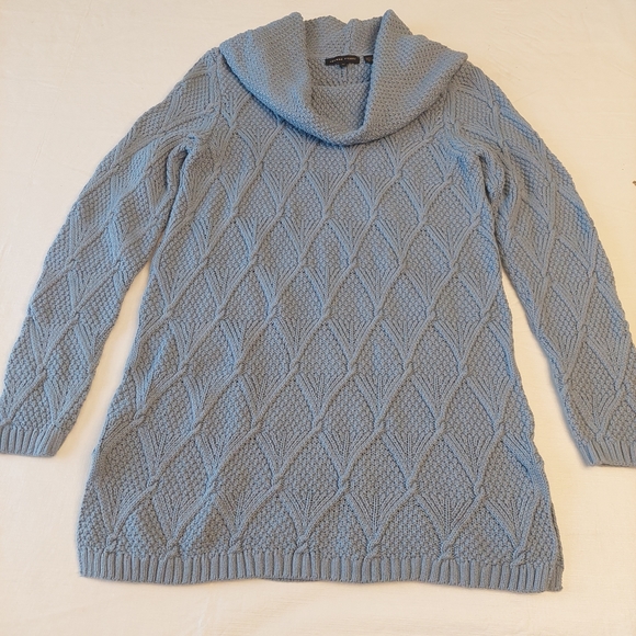 Jeanne Pierre Blue Cowl Neck Cable Waffle Knit Textured Pullover Sweater Size M - Picture 10 of 10
